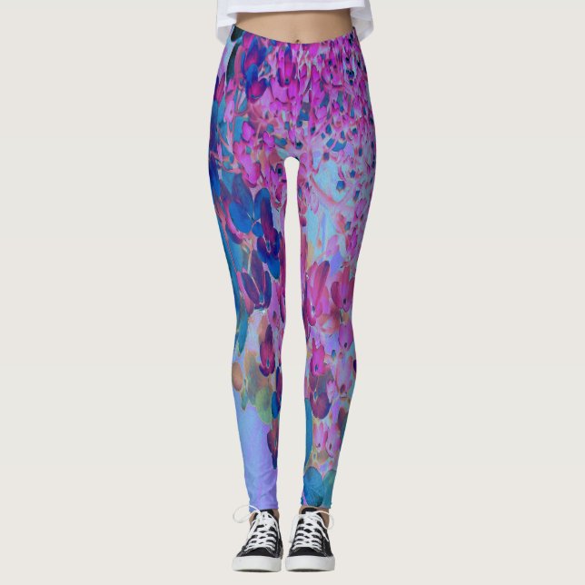 Leggings Élégant bleu foncé et lumière magenta Hydrangea (Devant)