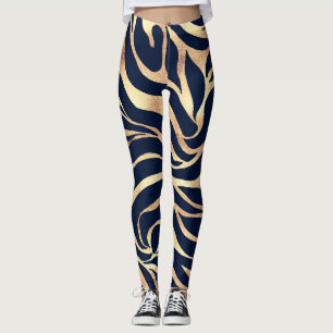 Leggings Elégant bleu marine Gold Zebra Imprimer