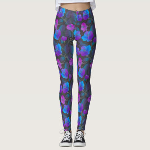 Leggings Elégant bleu violet rose Fleurs