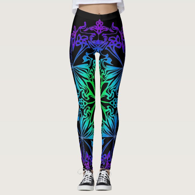 Leggings Elégant botanique turquoise vert zen mandala (Devant)