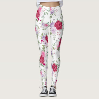 Leggings Elegant Burgundy & Lavender Floral Garden Pattern