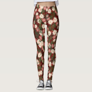 Leggings Élégant Festif Noël Poinsettia vacances