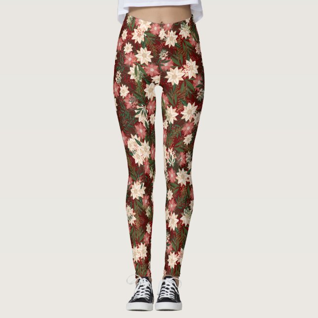 Leggings Élégant Festif Noël Poinsettia vacances (Devant)