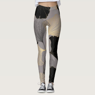 Leggings Elégant Ginkgo en or, arrière - plan vintage.