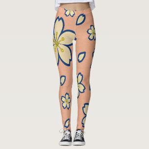 Leggings Élégant kimono pêche – Floral japonais traditionne