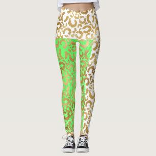 Leggings Élégant Leopard Poster de animal blanc or