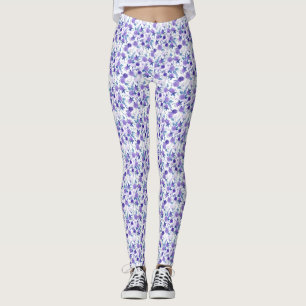 Leggings Élégant Lilac Violet Floral Sur Blanc