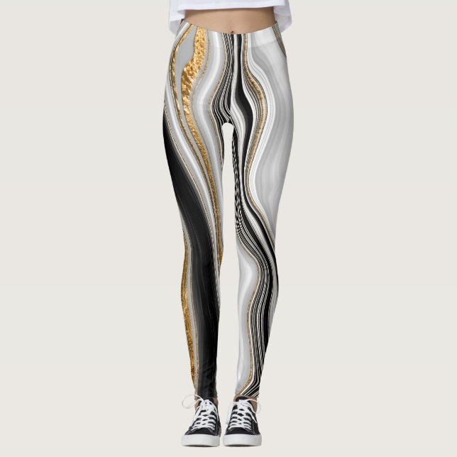 Leggings Elégant Marbre noir blanc élégant (Devant)