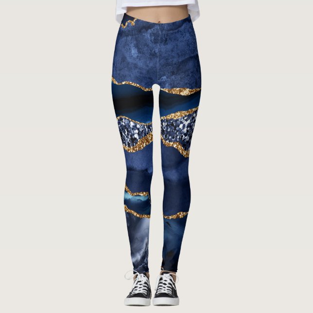 Leggings Elégant Marine Bleu et Parties scintillant d'or Oc (Devant)