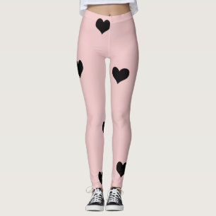 Leggings Élégant mignon noir et rougissant motif de coeur r