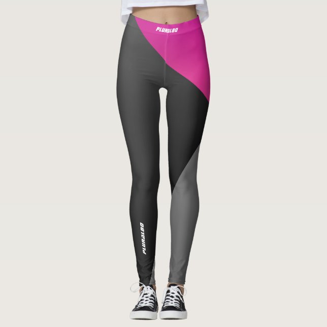 Leggings Élégant monogrammed noir gris rose entraînement (Devant)
