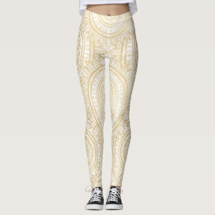 Leggings Élégant Motif blanc de tournesol Mandala Gold