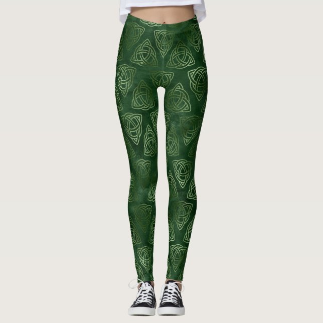 Leggings Élégant Motif celtique irlandais vert et or (Devant)