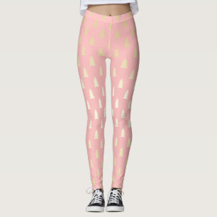 Leggings Élégant Motif d'arbre de Noël rose et or