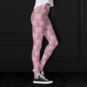 Leggings Élégant Motif d'arbre   Dusty Mauve Rose Noël