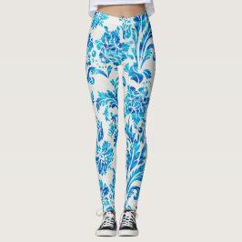 Leggings Élégant motif de Damas bleu foncé