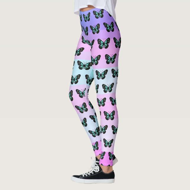 Leggings Élégant Motif de papillon noir et bleu (Gauche)
