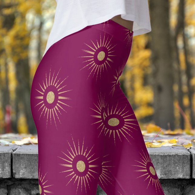 Leggings Élégant Motif de Sun Burst de vin rouge (Sun Burst on Wine)
