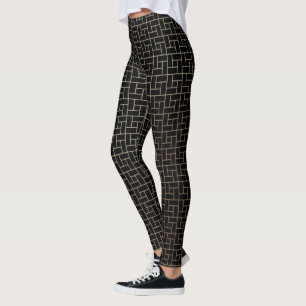 Leggings Élégant Motif de tissage de panier d'or Abstrait