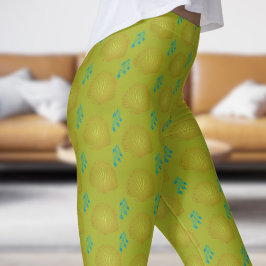 Leggings Élégant Motif du ventilateur vert Peacock