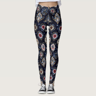 Leggings Élégant motif floral bleu marine