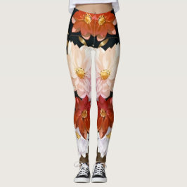 Leggings Elégant motif floral rouge blanc et rose