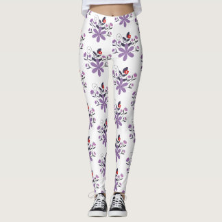 Leggings Élégant motif floral violet violet gris rouge