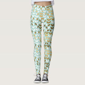 Leggings Élégant Motif Gold Green Leaf