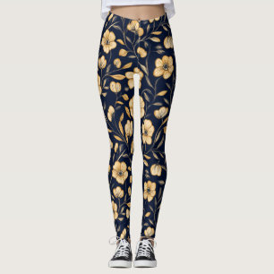 Leggings Élégant Motif or fleur