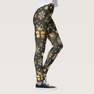 Leggings Élégant Noël noir et or vacances de stockage