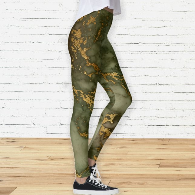 Leggings Elégant Olive Green et Gold Marble (Créateur téléchargé)