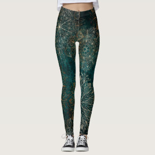 Leggings Elégant or et Turquoise vert Floral Mandala Motif
