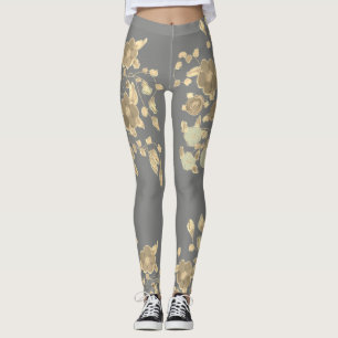 Leggings Élégant Pantalon de Yoga gris Fleurs
