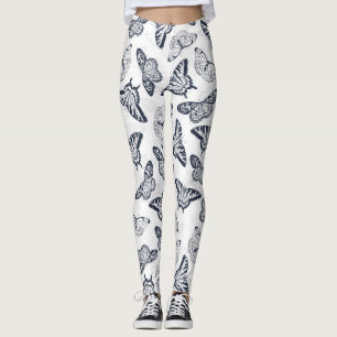 Leggings Élégant Papillons gris Design blanc
