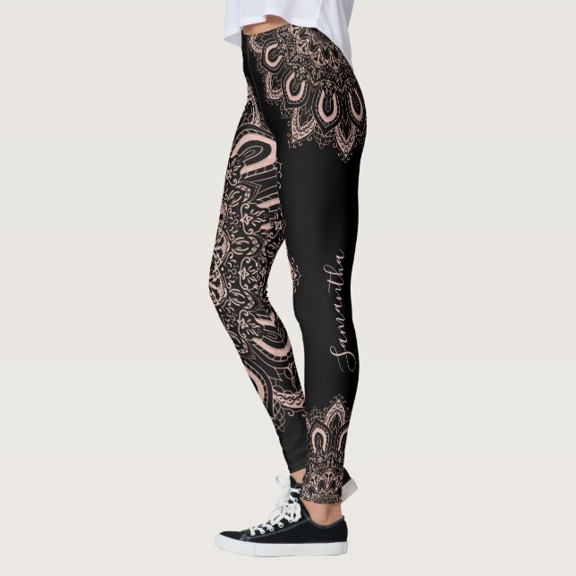 Leggings Elégant Personnalisé Fille Noir Rose Or (Gauche)