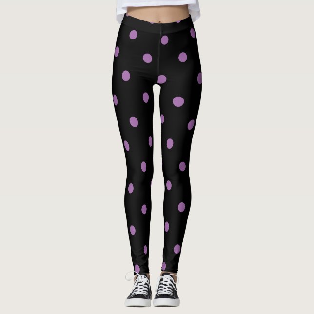 Leggings élégant pois noir violet (Devant)