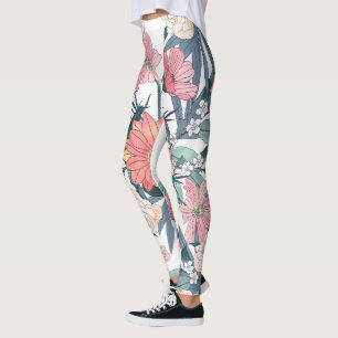 Leggings Elégant rose et bleu Aquarelle Design floral