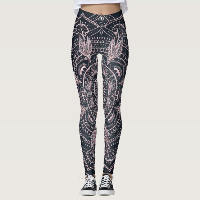 Leggings Elégant Rose Gold Mandala Gray Nebula Design (Devant)