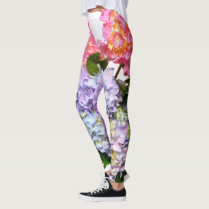 Leggings Elégant rose violet bleu floral Hydrangea Bouquet