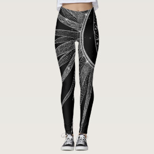 Leggings Elégant Silver Sun Moon Mandala Black Design