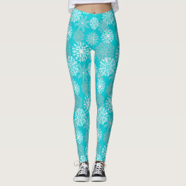 Leggings Élégant Snowflakes hiver Turquoise Noël de Noël