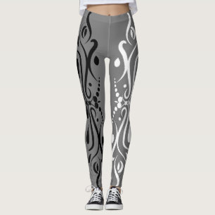 Leggings Élégant style arlequin Abstrait noir et blanc