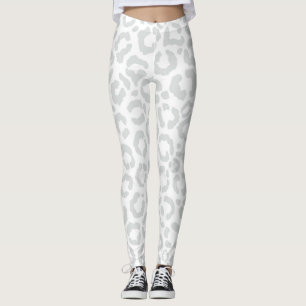 Leggings Elegant White Gray Leopard Cheetah Animal Print