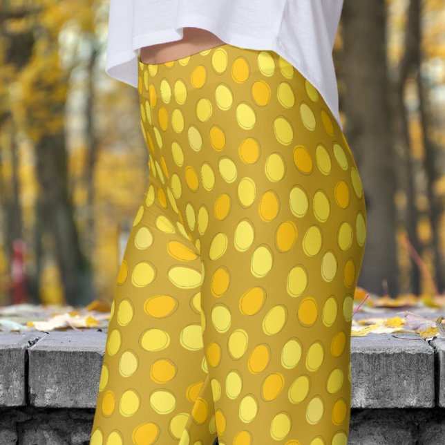Leggings Élégant Yellow et Lemon Curry Polka Motif (Yellows on Lemon Curry Yellow Leggings)