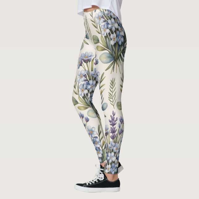 Leggings Elégante aquarelle bleue motif floral (Gauche)