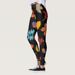 Leggings Élégante Brown Feuilles d'automne rouge Motif