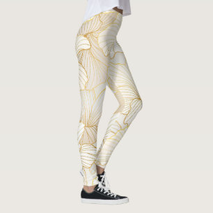 Leggings Elégante collection moderne or blanc ligne florale