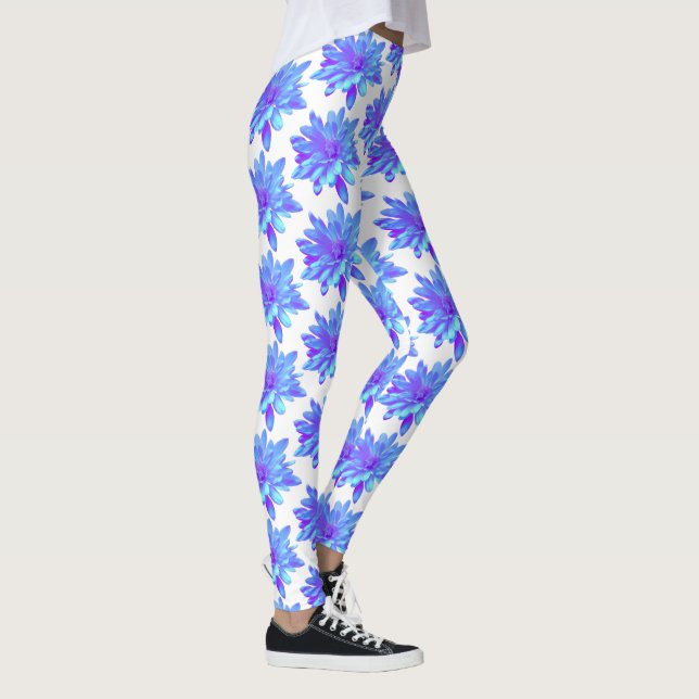 Leggings Élégante fleur florale violette bleu (Droite)