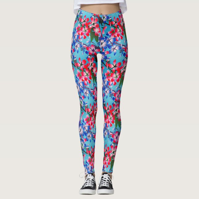 Leggings Elégante Fleur Rouge Et Blanc (Devant)