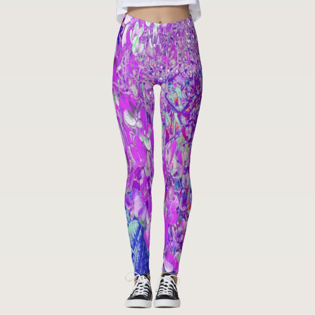 Leggings Élégante Hydrangée violette et bleu limelight (Devant)